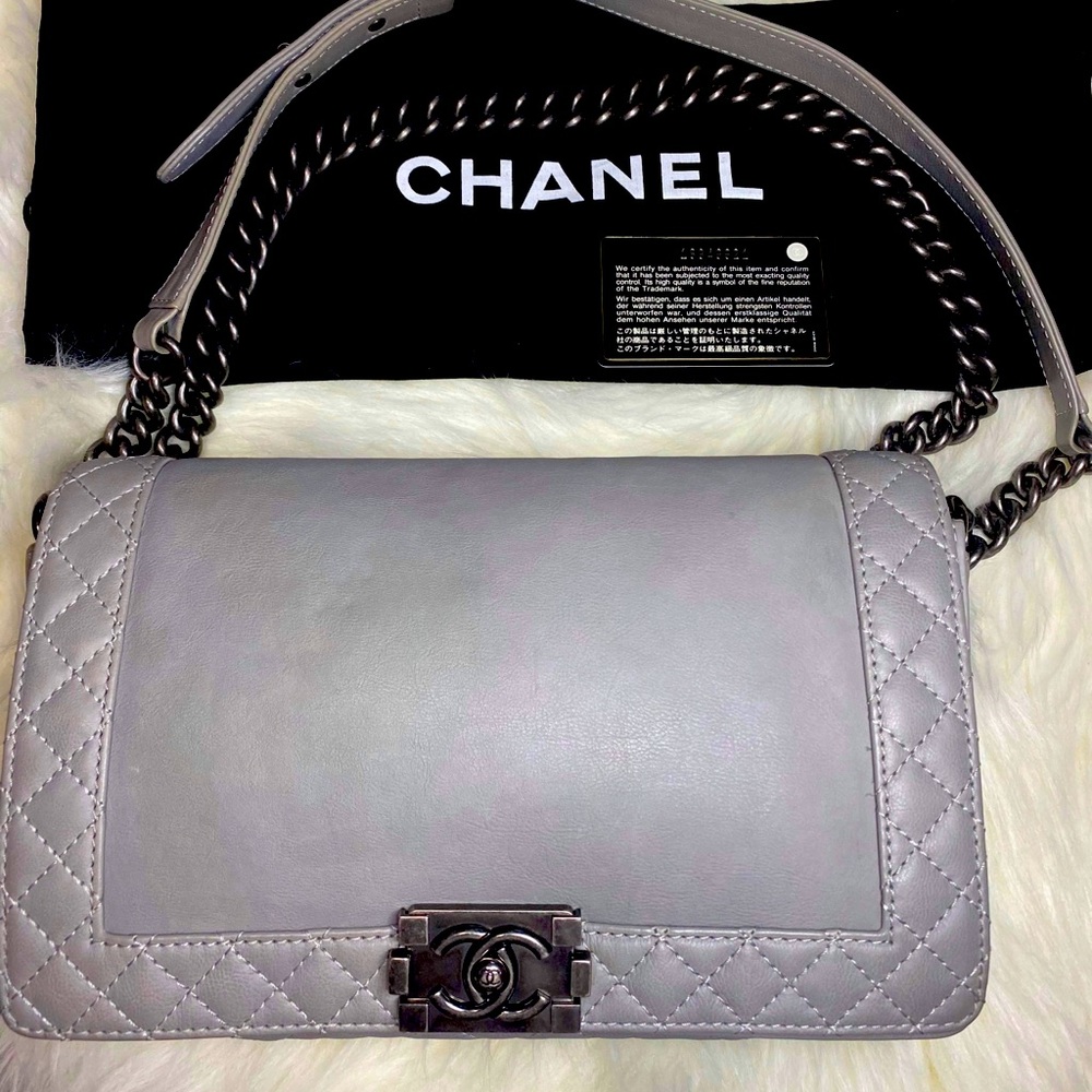 Chanel Reverso Boy Medium in Grey Leather